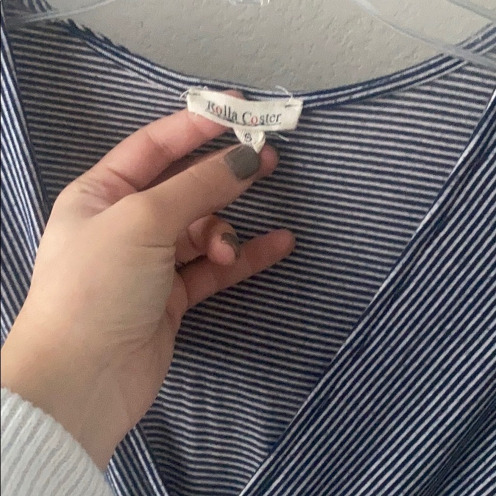 Wrap tie dress, v neck, striped - Picture 2 of 4